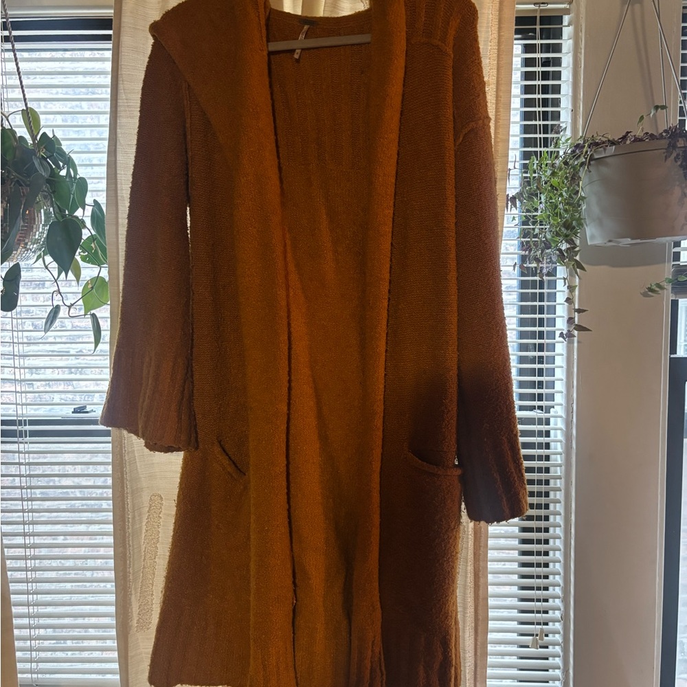 Free People Women's Extra Long Cardigan in Rich Curry / Mustard Yellow